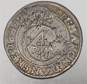 NORGE CHRISTIAN IV, 2 Mark 1644 Sieg 76:1 något korroderad (Kv. 1).