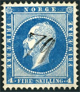 4. 4 skilling Oscar, annullert med håndskrevet nummer "79" (Frogner).