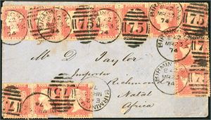 Great Britain. Five covers, all sent to South Africa 1874-1941. Mixed condition.