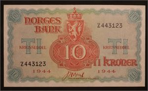 10 kroner 1944 Z. Kv.1+/01