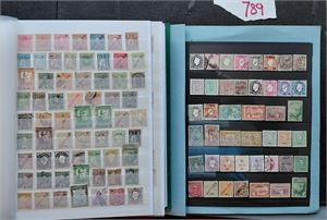 KOLONIER 1/3 full 64 siders bok med diverse merker  + liten restesamling med Timor og Kionga.