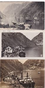 Båtkort - 3 stk. Gudvangen med "Fjalir", "Kommandøren"," Alden" og "Gudvangen"