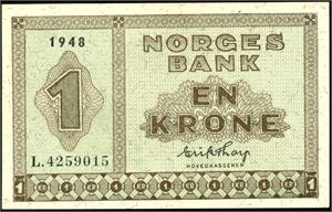 1 krone 1944, serie L.4259015. 01