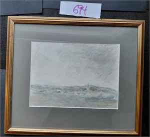 KUNST Akvarell av Tore Sigvaldsen (1930-96). Innrammet