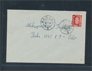 Brev stemplet kph "SVENEVIK" sidestemplet "MANDAL 12-3-58" til Oslo