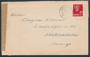 JERNBANE, Sørlandsbanen II 28-5-43 på brev med brun sensurremse og bak linjest "ÅPNET VED TYSK CENSUR"