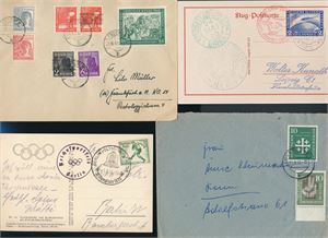 TYSKLAND-BREV/KORT 2 brev 1948/1956 + OL-kort fra 1936. Medfølger Zeppelin-kort som er nytrykk