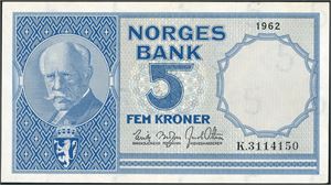 5 kroner 1962, serie K.3114150. 0