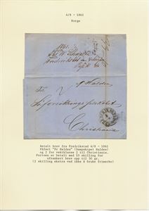 Betalt brev fra Fredrikstad 4/8 - 1861 påført pr. Halden" (Dampskipet Halden) og 2 for vektklasse 2 til Christiania.  Porto er betalt med 10 skilling for ufrankert brev opp til 30 gr. (2 skill. Ekstra ved ikke å bruke frimerke)