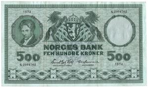 500 kroner 1974 G.2004762 erstatningsseddel. Kv.1/1+