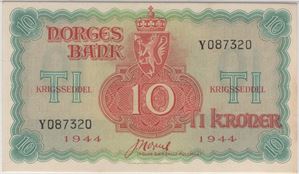 10 kroner 1944 Y.087320 London utg. Kv.0