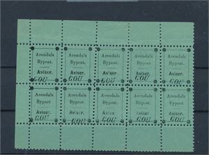 BYPOST ARENDAL 11, avisporto i postfrisk 10-blokk