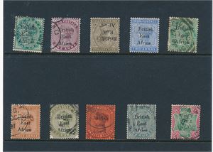 BRITISH EAST AFRICA o/x ex SG 49-60.  1a6 med tynn flekk, SG 60 med manglende hjørne. (oppgitt £ 228, vi antar for alle merkene)
