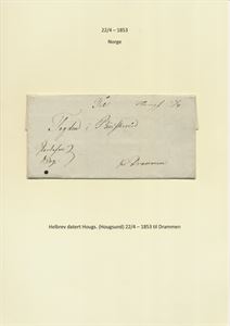 Håndskrevet Haugs. (Hougsund) 22/4-1853 på helbrev til Drammen