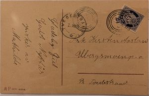 FIANE, firerings nr. stpl. "279" på postkort, sidestemplet Tvedestrand i 1925.