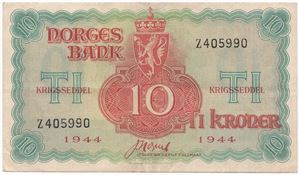 10 kroner 1944 Z.405990 London utg. Kv.1+