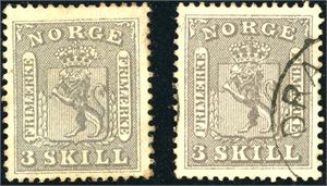 7. To stk 3 skilling 1863 med hhv NK variant 2 og 3, hvor sistnevnte er stemplet.