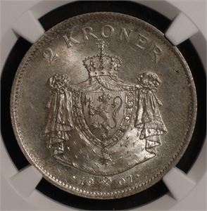 2 kroner 1907 Norge MS64