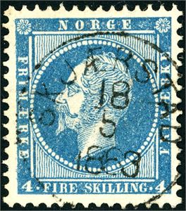4. 4 skilling Oscar, rettvendt stemplet "Skjærstad 18.5.1863" (NO, 9 pkt).