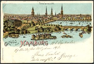 Germany. Approx. 570 postcards, mainly from Hamburg and the area around. Also 300 colourful german postcards, Christmas, art etc. 80 % of the cards are old.
