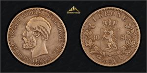 1 krone/30 skilling, kong Oscar II 1875
