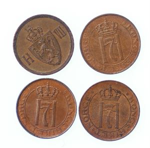1 Øre 1906, 1922, 1929 og 1930 Kv 01-0/01