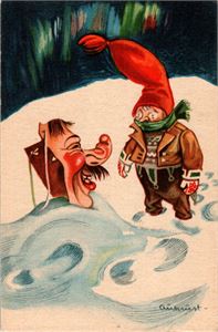 AUKRUST. Maske skremmer nissen (Oppi 567/1). Stpl i 44. Kv. 1-2