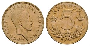 5 kronor 1920 Gustav V. Kv.0/01