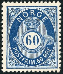 31. 60 øre skravert Posthorn. (2.100,-).