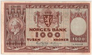 1000 kroner 1972 G.2003228 erstatningsseddel. Kv.1/1+