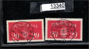 TJENESTE 14 og 25 o. 2 20ører med pene stempler "FLEKKERØY" og "VIKELAND"