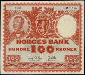 100 kr 1961, serie h.4881895. ren og pen. 1