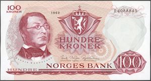 100 kroner 1969, serie L 4088848. 0/01