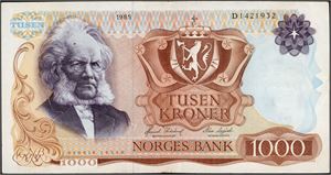 1000 kroner 1985, serie D.1421932. 1/1-