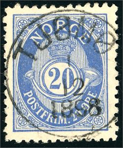 69. 20 øre grovtagget Knudsen, rettvendt fullstemplet "Tjømø 1.12.1898".