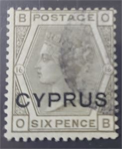 CYPERN 1880 Mi 5 stpl. six d gråsvart sign. Calves. (Mi € 900)