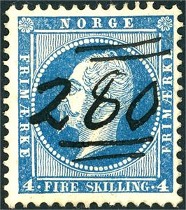 4. 4 skilling Oscar, anert med håndskrevet nummer "280" (Stange, HE).