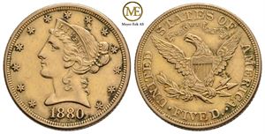 5 dollar 1880 Liberty head. Kv.01