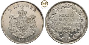 2 kroner 1907 Jub. m/gevær Haakon VII. Kv.0/01