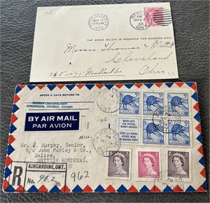CANADA Helsak til USA stemplet "BERLIN, ONT 1903" og brev med hefteblokk med bever stemplet "KINKARDINE " til British Honduras