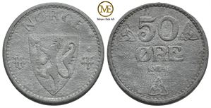 50 øre 1945 zink Haakon VII. Kv.1+