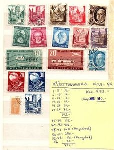 Wurtemberg - 1947, lot med 42 frimerker