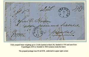 6 ufrankerte brev fra perioden 1837 til 1854, hvor 5 sendt til Norge og et fra Norge.