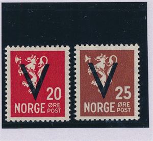 Nk 205-06 overtrykk "V" xx. 20 og 25øre med vannmerke