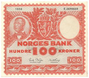 100 kroner 1956 E.2690660. Kv.1+