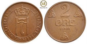 2 øre 1928 Haakon VII. Kv.0