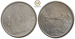 1 krone 1958 Olav V. Kv.0