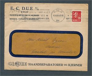 PERFIN "DUE" på brev stemplet "OSLO 16.XII.31 17-18". Fullt innhold, rift bak