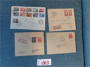 FDC Nk 343-44, 349 og 370 (Hk 650). Medfølger Nk 359-69 Postjubleum på nedklipt konvoluttforside