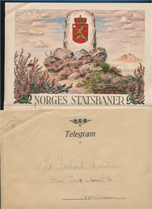 JERNBANE-TELEGRAM Festtelegram Lx 15 NSB fra 1948 med konvolutt